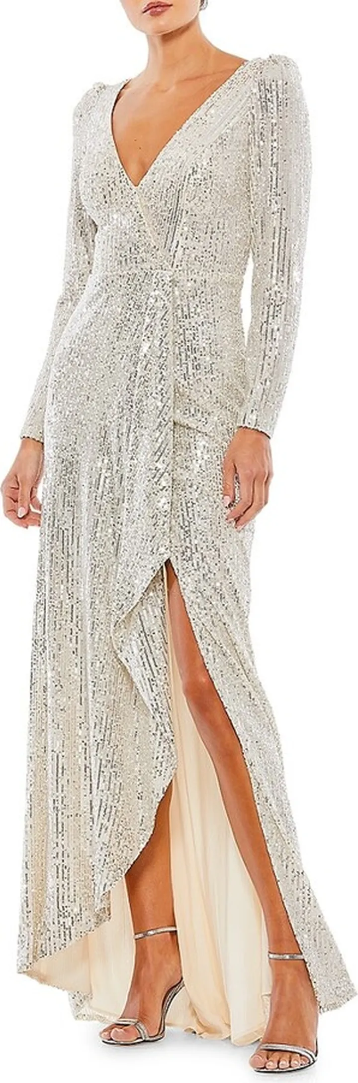 Sequin Faux Wrap Gown