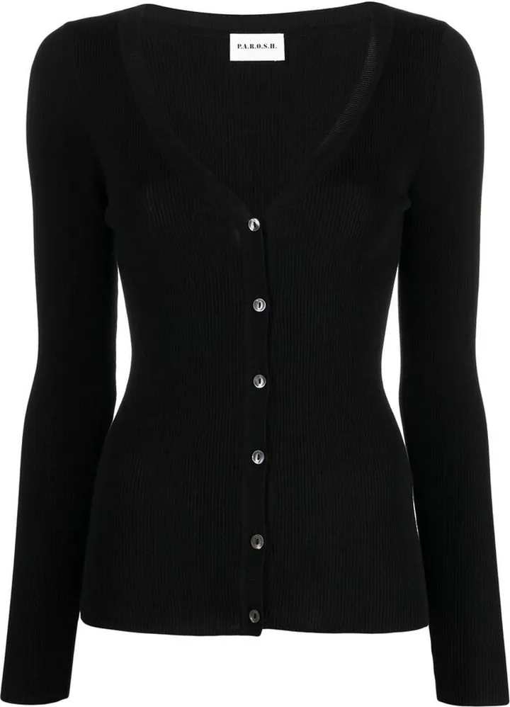 ribbed-knit V-neck cardigan