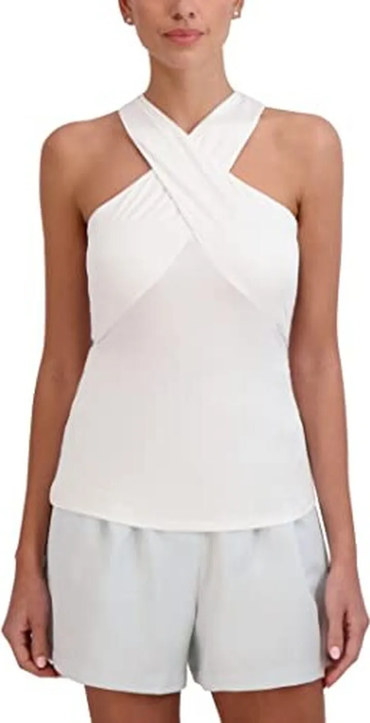BCBGMAXAZRIA Women's Crossover Halter Neck Sleeveless Knit Top