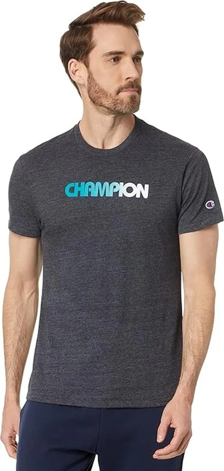 Champion Graphic Powerblend(r) Tee (Ebony Heather) Men's Clothing