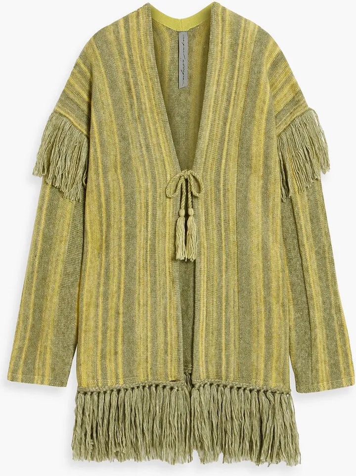 Fringed striped knitted cardigan