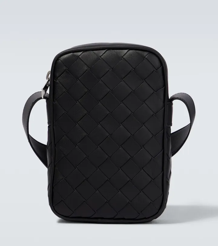 Intrecciato leather phone pouch