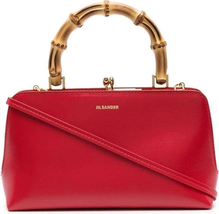 Bamboo-Handle Leather Tote Bag