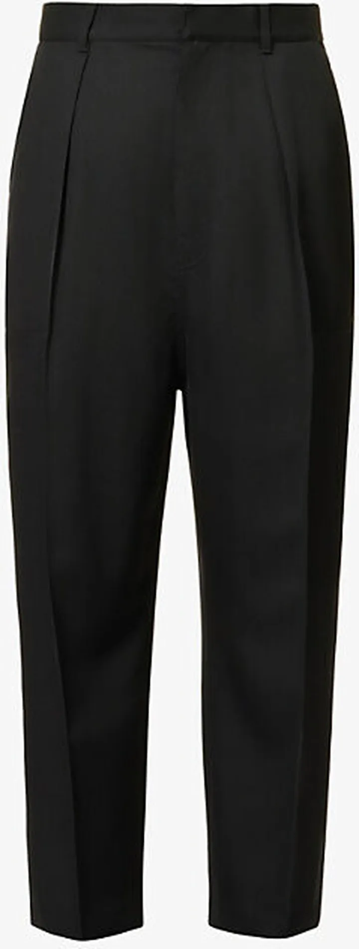 Mens Black Dropped-crotch Tapered-leg Wool Trousers