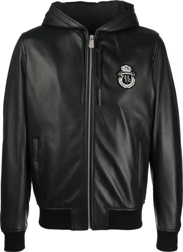 Logo-Patch Leather Bomber Jacket