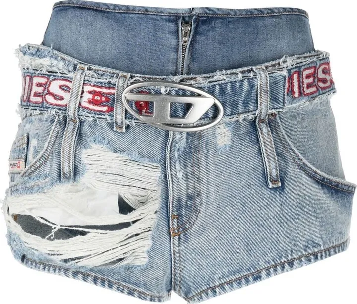 Ripped-Detail Denim Shorts
