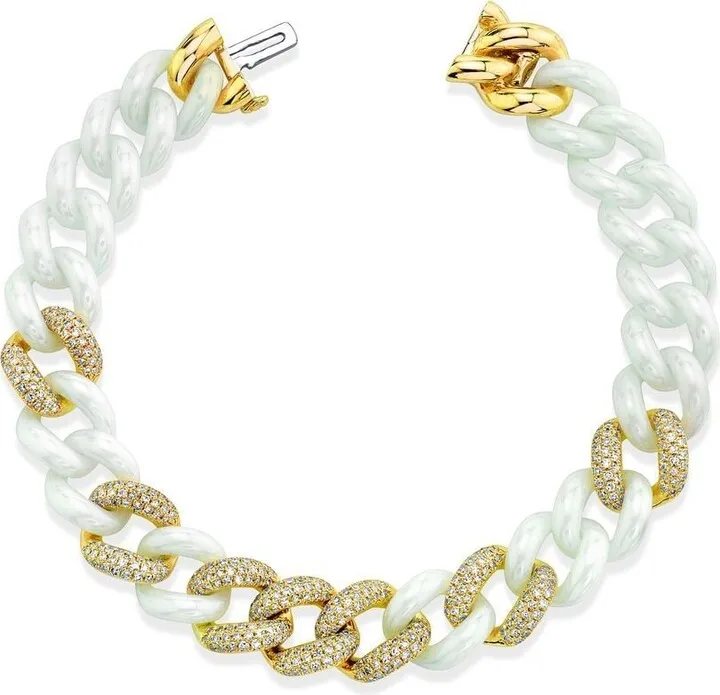 18kt Yellow Gold And Ceramic Diamond Chain-Link Bracelet