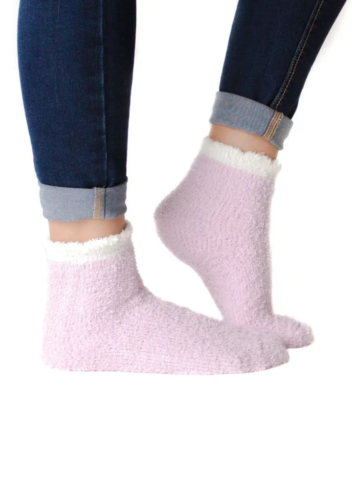 Pink and White Ribbed Cozy Slipper Socks, Womens, One Size Fits Most