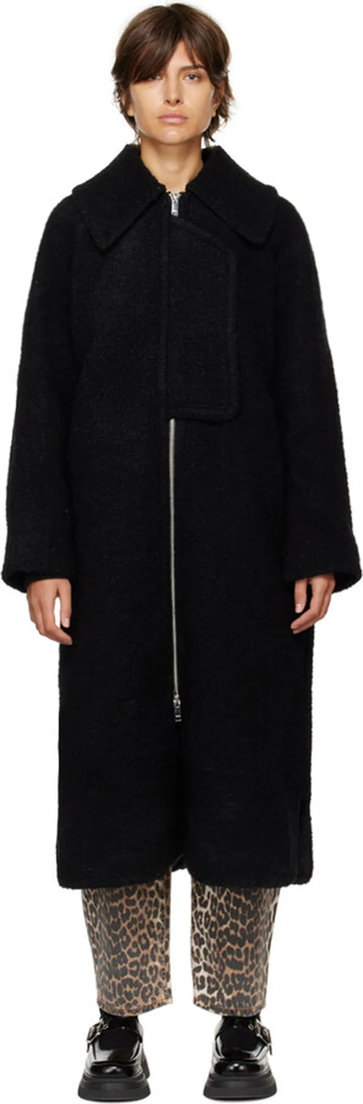 GANNI Black Zip-Up Coat