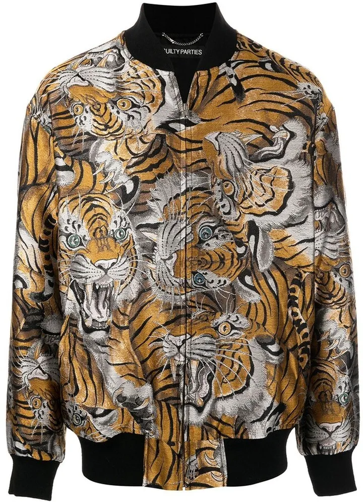 Tiger-Jacquard Bomber Jacket