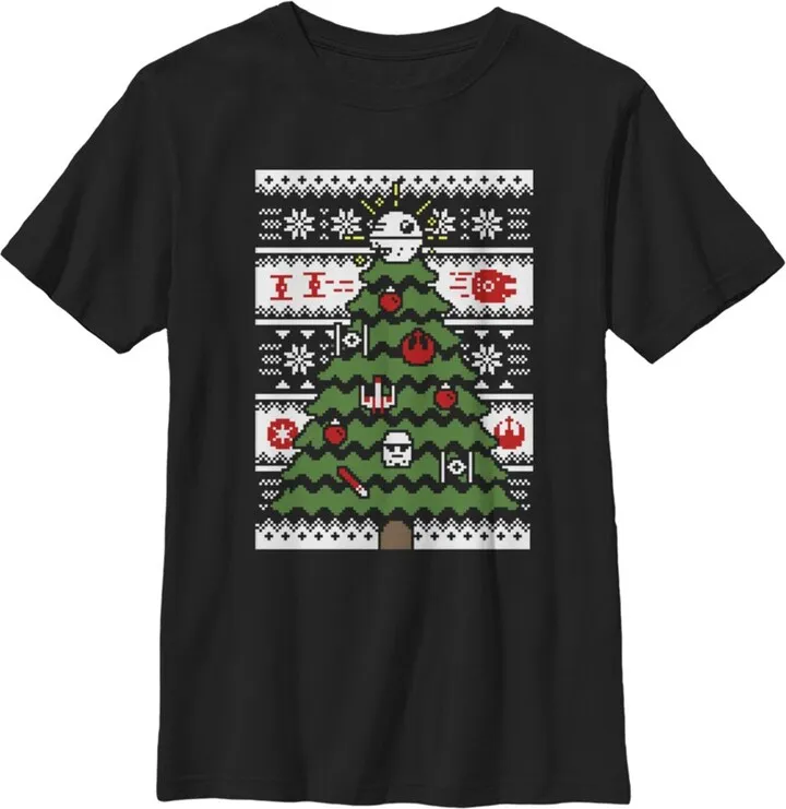 Boy's Star Wars Ugly Sweater Christmas Tree T-Shirt - Black - Small