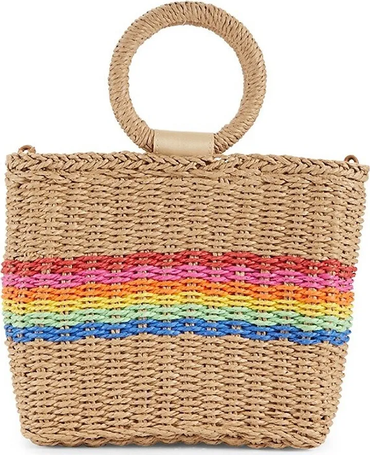 Seasonal Rainbow Straw Tote