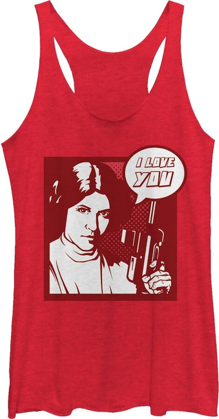 Women's Star Wars Pop Art Princess Leia I Love You Racerback Tank Top - Red Heather - X Large