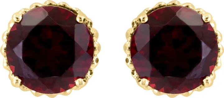 14K Yellow Gold Garnet Stud Earrings