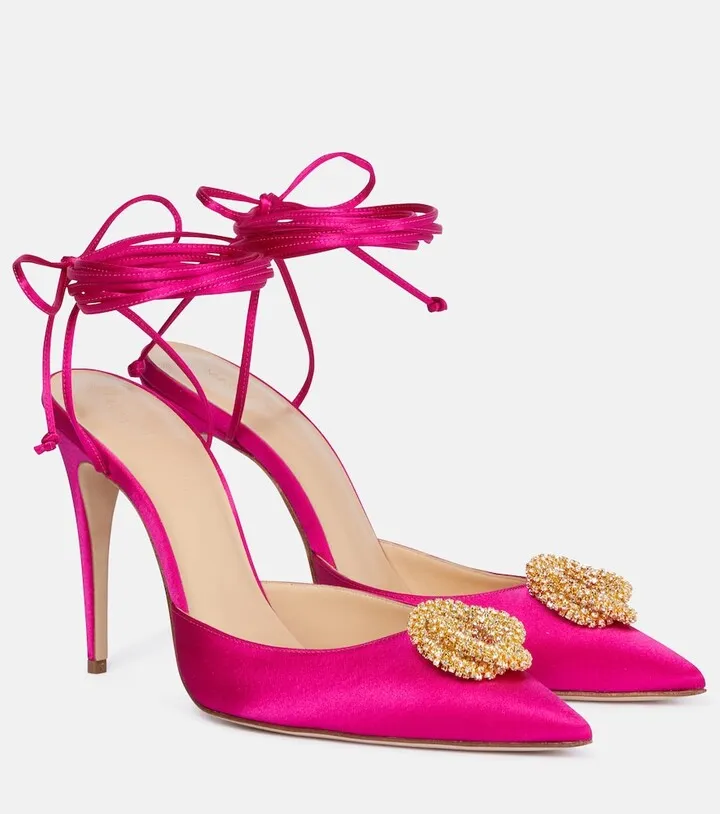 Crystal-embellished satin pumps