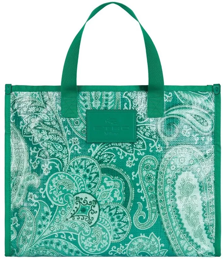 Etro Paisley Printed Logo Patch Tote Bag