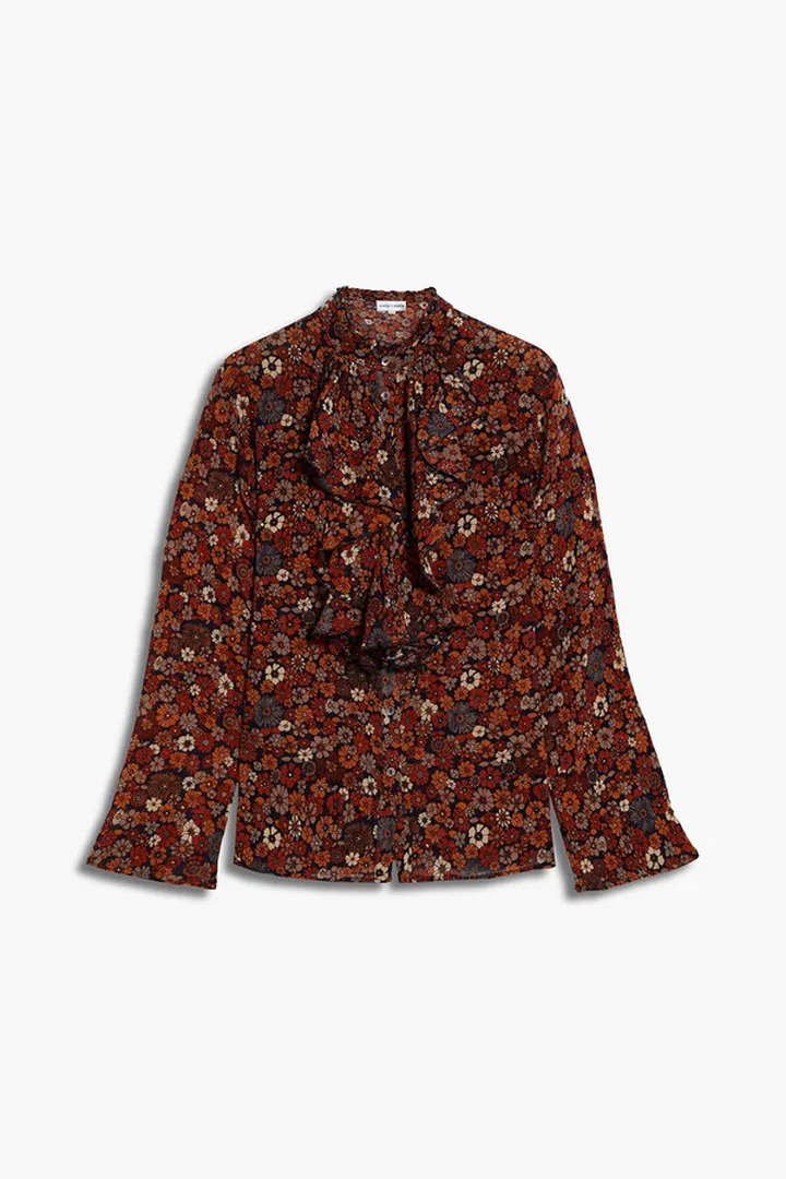 Paoli ruffled floral-print cotton-gauze shirt