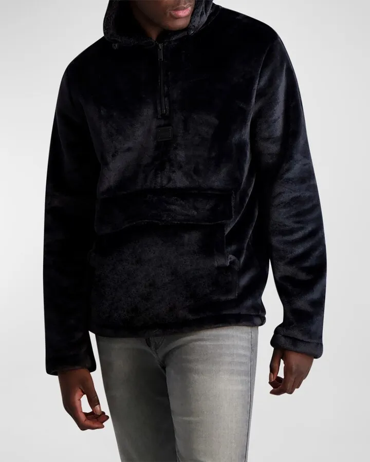 Men's Kangaroo-Pocket Faux Fur Hoodie