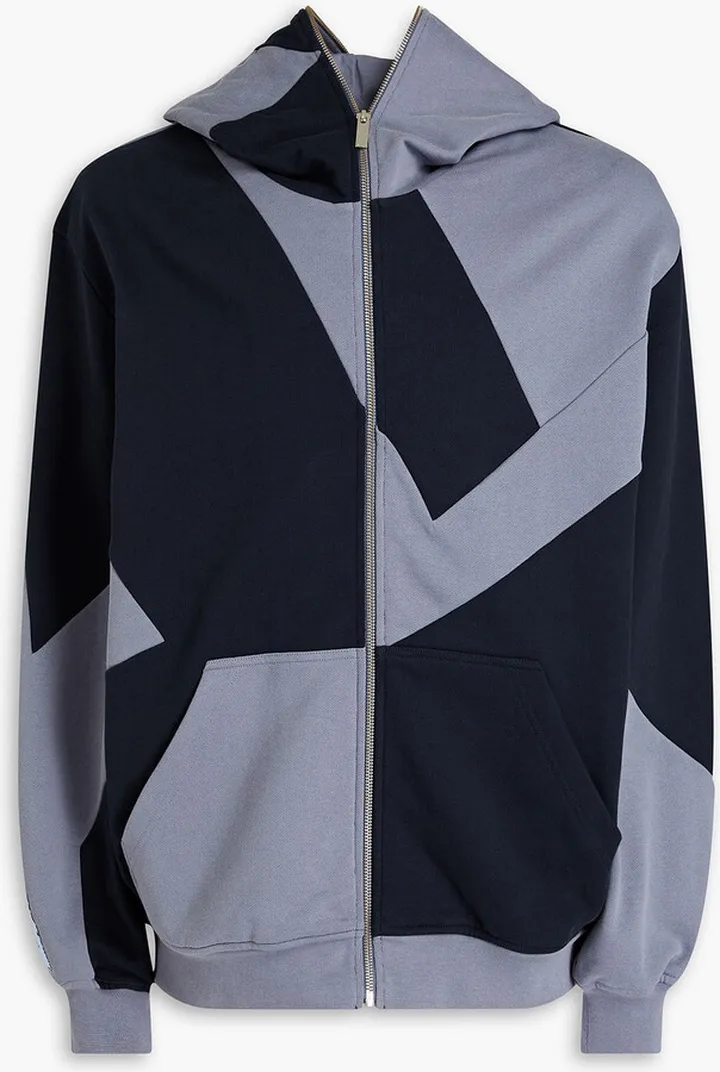 Color-block French cotton-terry zip-up hoodie
