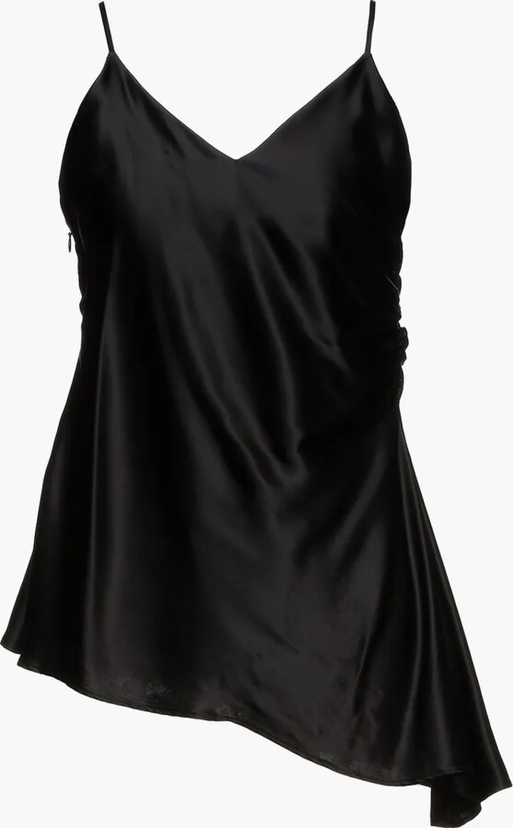 Asymmetric gathered satin camisole
