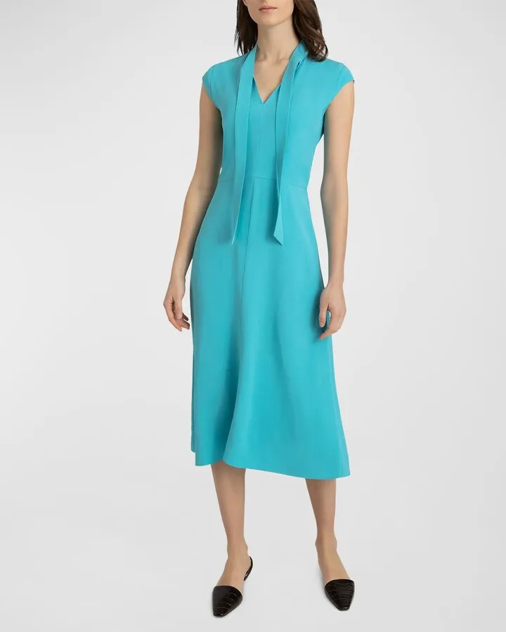 Marte Tie-Neck Cap-Sleeve Midi Dress