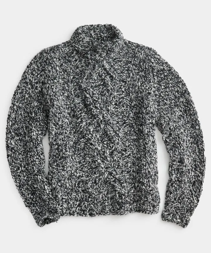 Tweed Cable Knit Turtleneck in Black