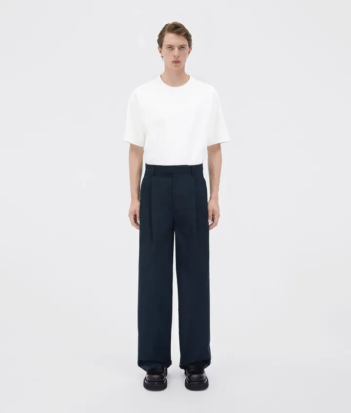 Wide Leg Compact Cotton Trousers