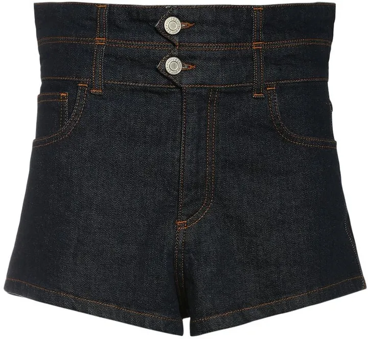 High waisted cotton denim shorts