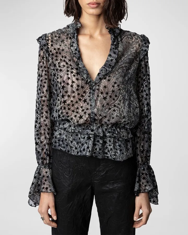 Tuya Paisley-Print Blouse With Velvet Stars