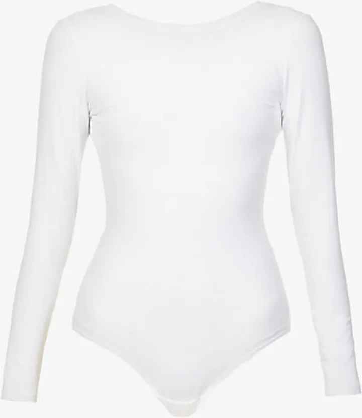 Womens White Scoop-neck Stretch-jersey Bodysuit