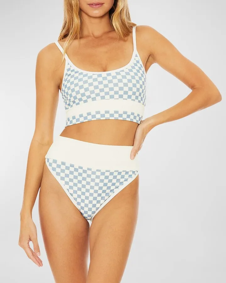 Check-Print Emmy High-Waisted Bikini Bottoms