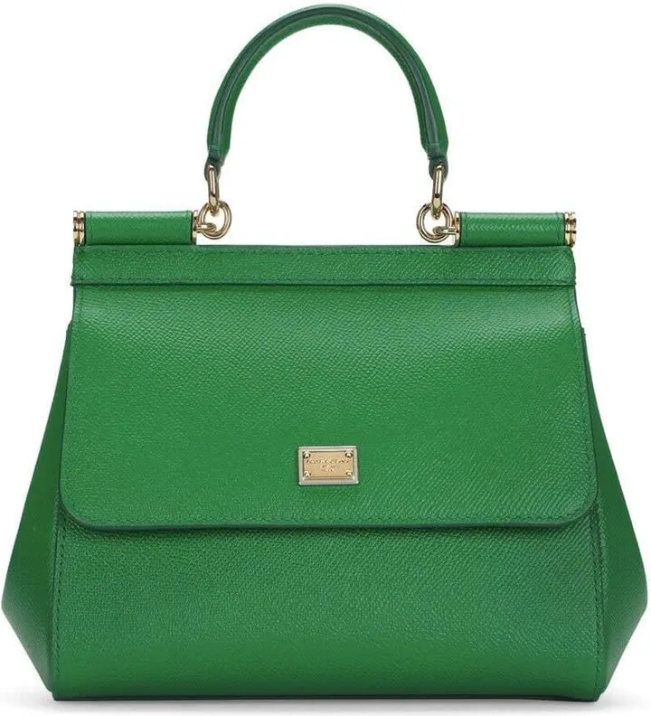 'small Sicily' Green Handbag With Branded Galvanic Plaque In Dauphine Leather Woman