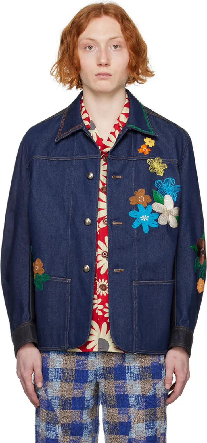 Andersson Bell Blue Flower Chore Denim Jacket