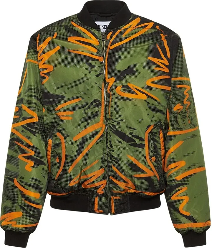 Brush strokes print nylon bomber jacket