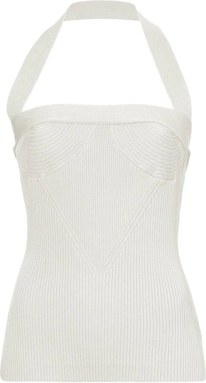 Ribbed-Knit Halterneck Knitted Top