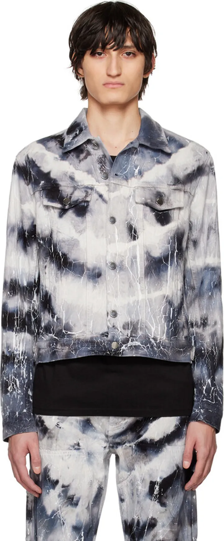 AMIRI Black Cracked Tie-Dye Denim Jacket