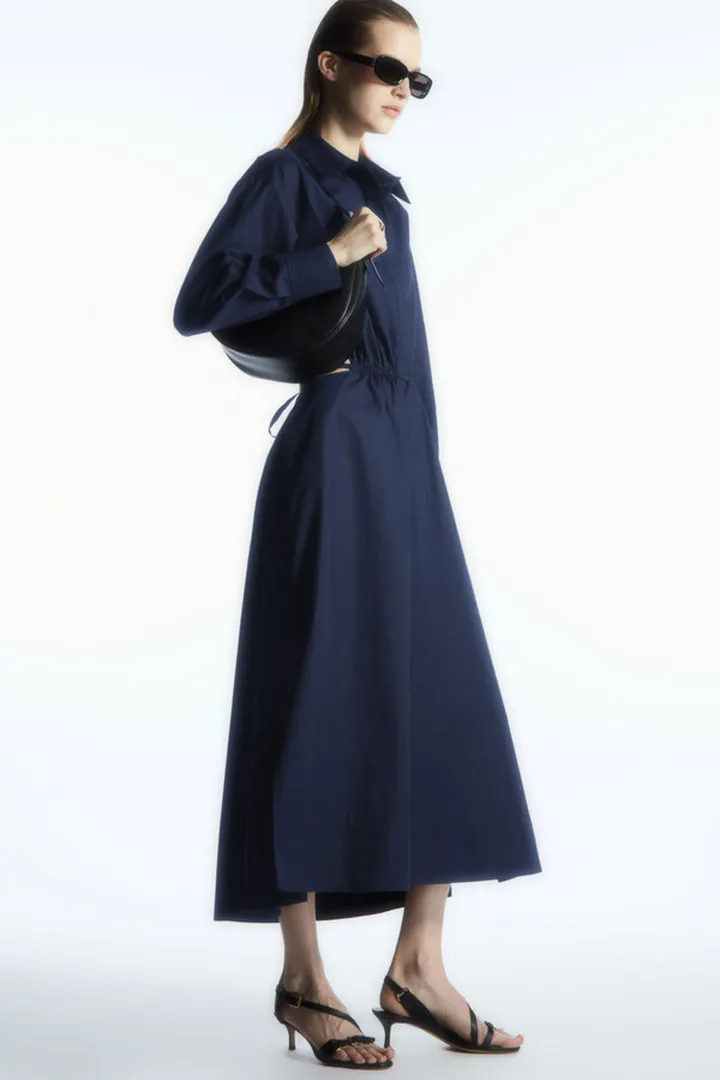 Cutout-Waist Midi Shirt Dress