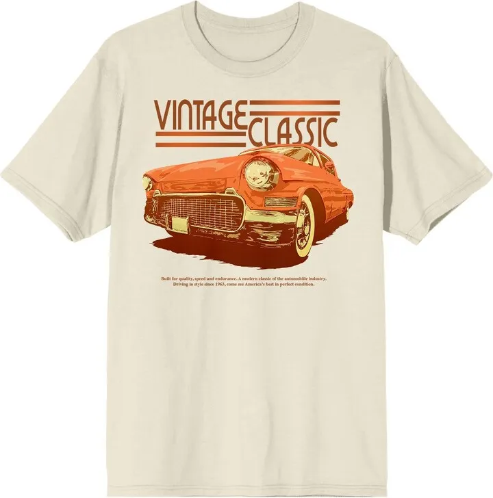 Car Fanatic Orange Vintage Car Front Men’s Natural Graphic Tee-Small