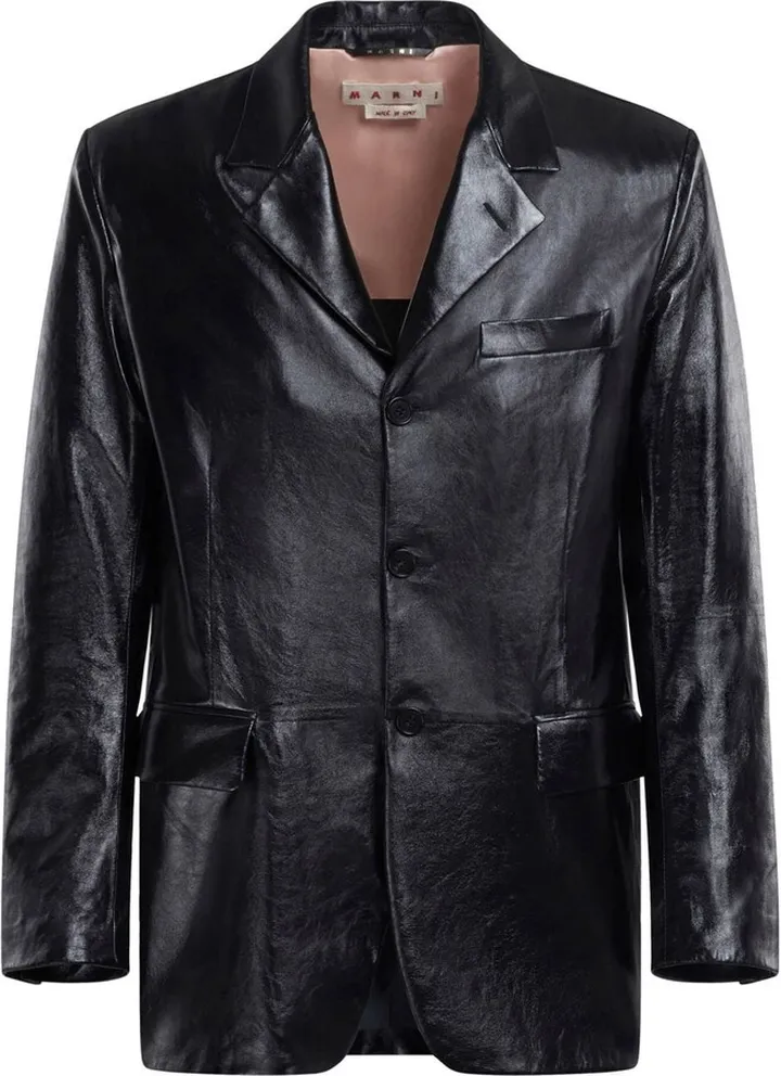 Polished-Finish Leather Jacket