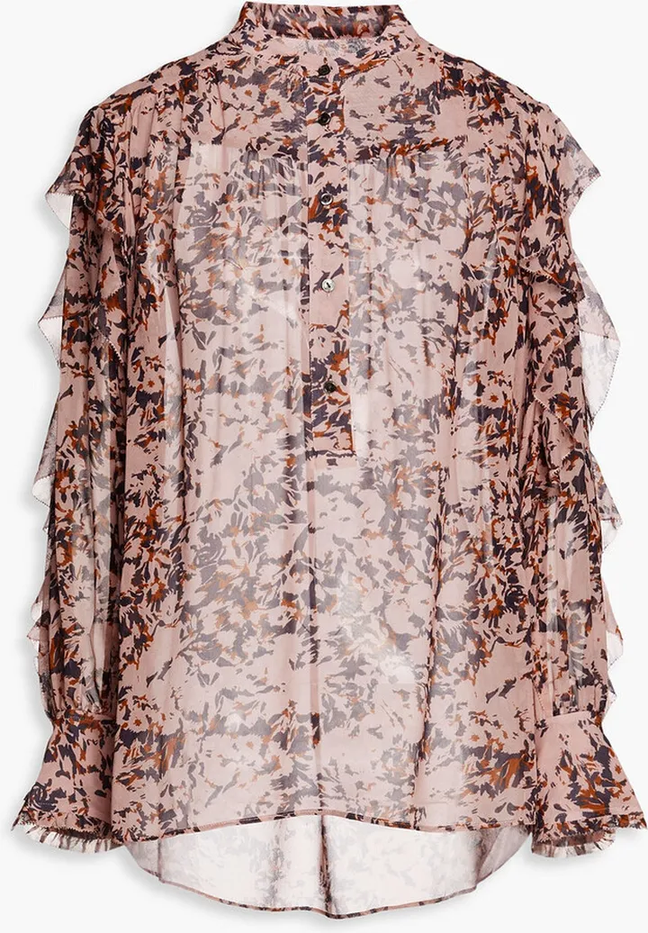 Ruffled printed silk-georgette blouse