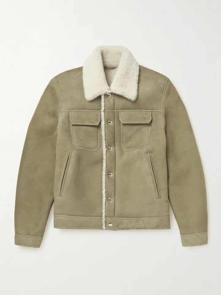 Shearling-Lined Suede Trucker Jacket