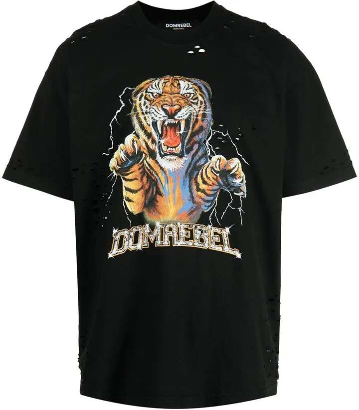 distressed tiger logo-print T-shirt