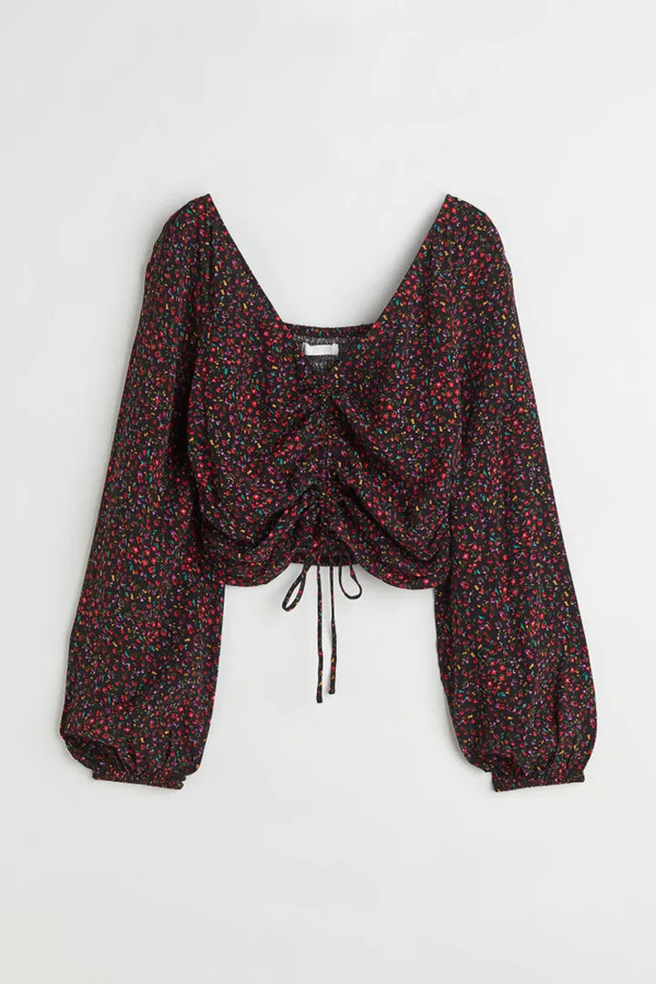 Crêped Drawstring-front Blouse