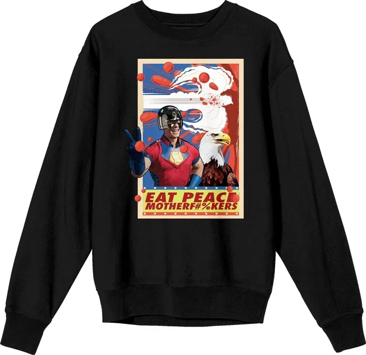 Peacemaker Christopher Smith And Eagle Eat Peace Men's Black Long Sleeve Sweatshirt-Large