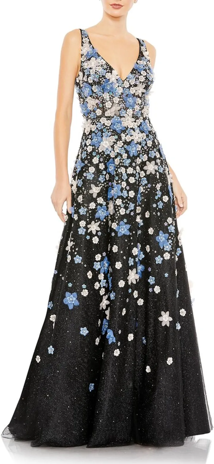 Floral Appliqué Sparkle Ballgown