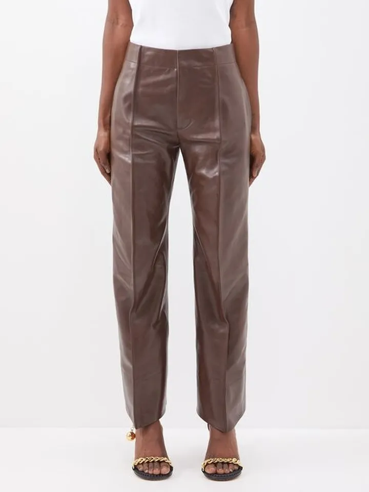 Pintucked-seam Leather Trousers