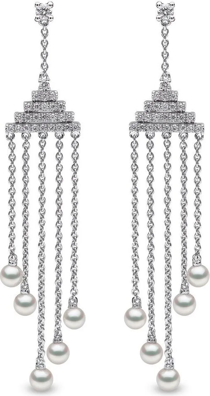 18kt white gold Sleek Akoya pearl and diamond earrings