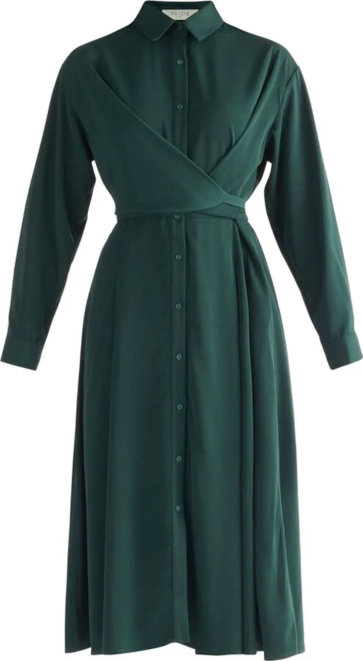 PAISIE - Side Tie Shirt Dress In Dark Green