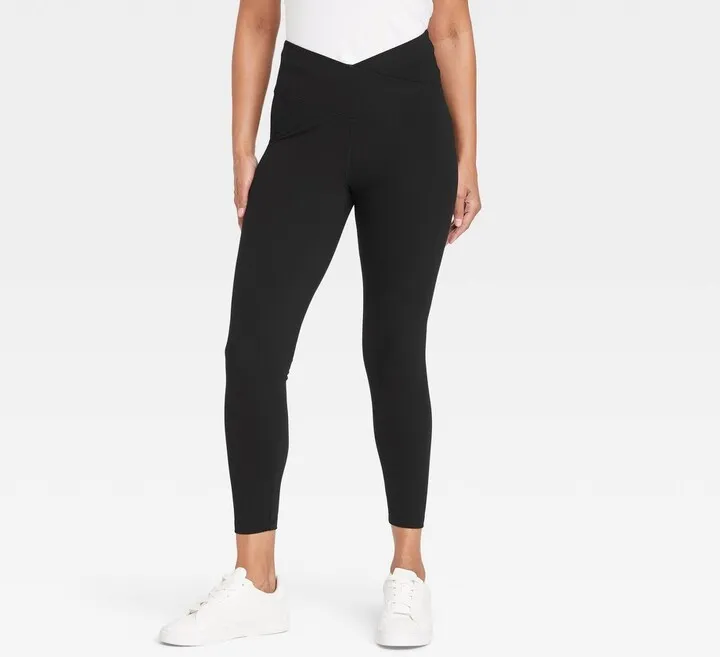 Women's Crossover V-Waistband Leggings - A New Day™ Black XL