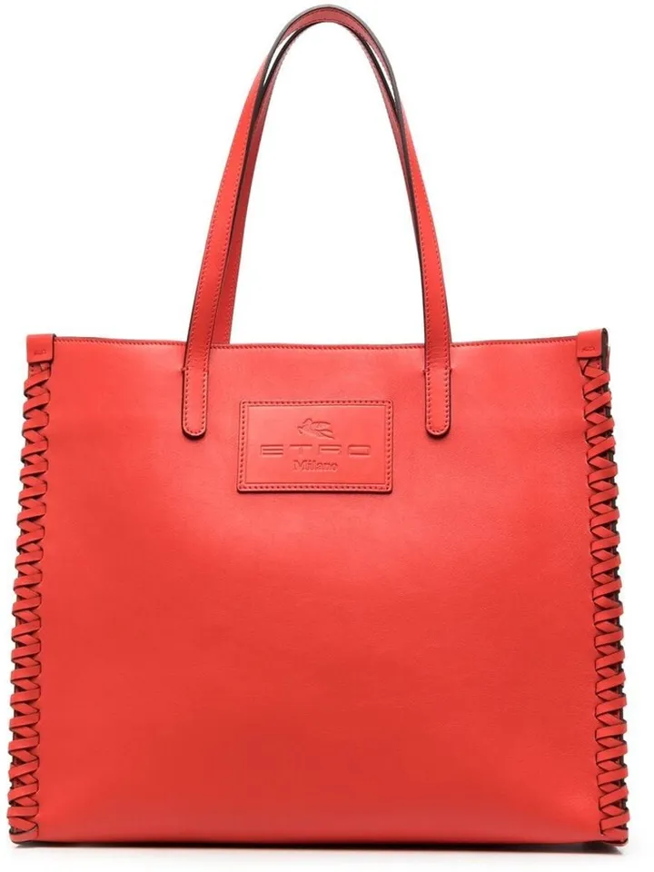 Whipstitch-Trim Leather Tote Bag